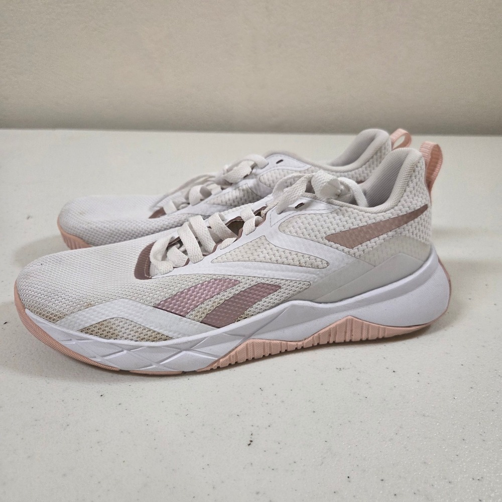 Reebok Nanoflex TR Womens 7.5 Training Shoes White Pink Mesh Gym Sneakers